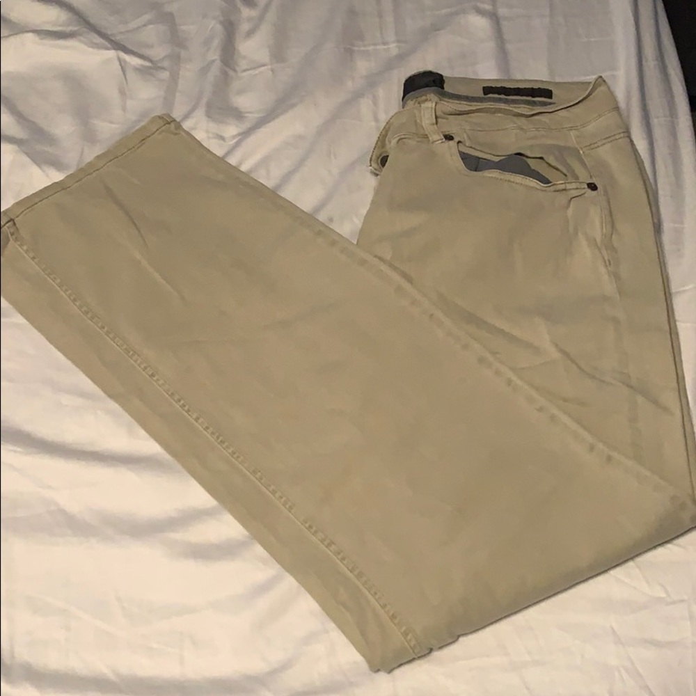 Tan colored jeans. Super stretchy.